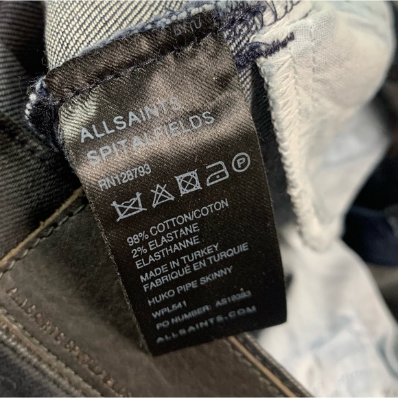 All Saints Huko Pipe Skinny Jeans Womens Size 26 x 32 - Picture 6 of 9